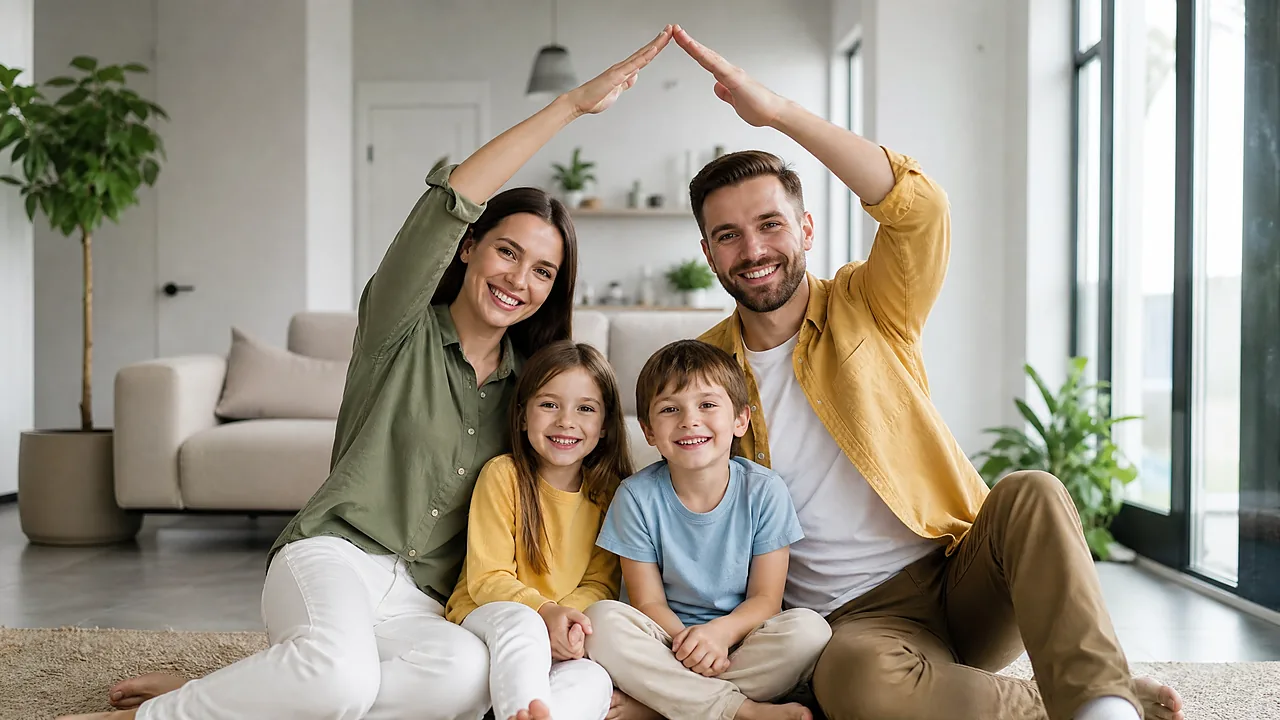 A family at home under a protective roof