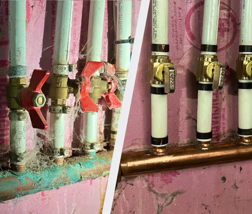 Shut-off valve replacement, before and after