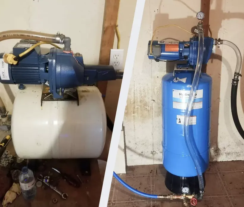 Well pump & pressure tank, before and after